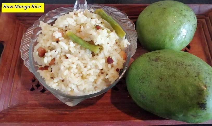 Now the tasty green raw mango rice recipe is ready to serve.