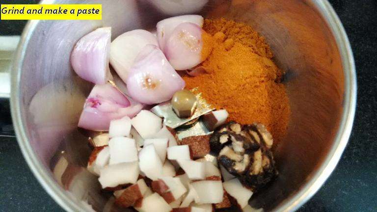 Add in onions, coconuts, tamarind and samber, Grind and make a paste.