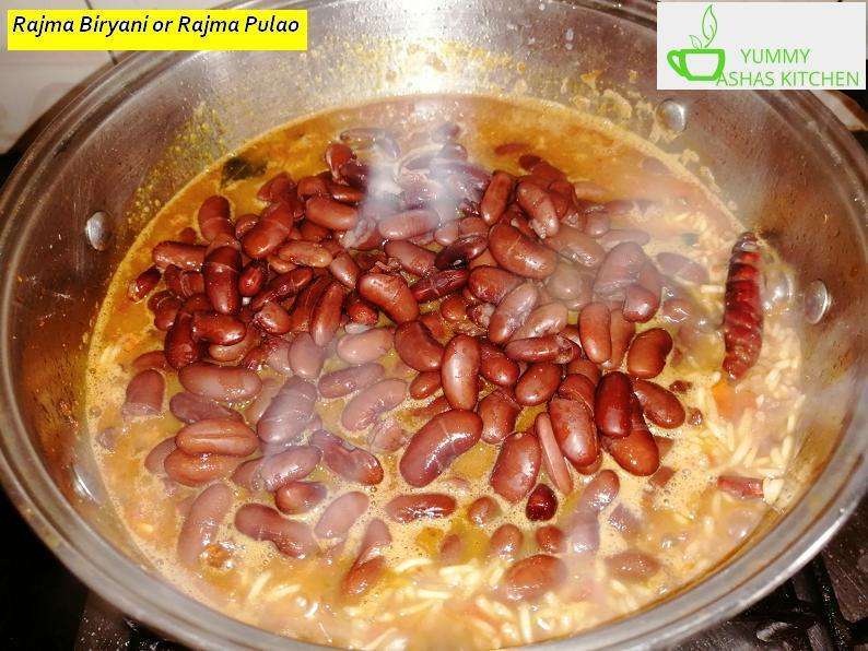 Pressure cooked Rajma added to make biryani.