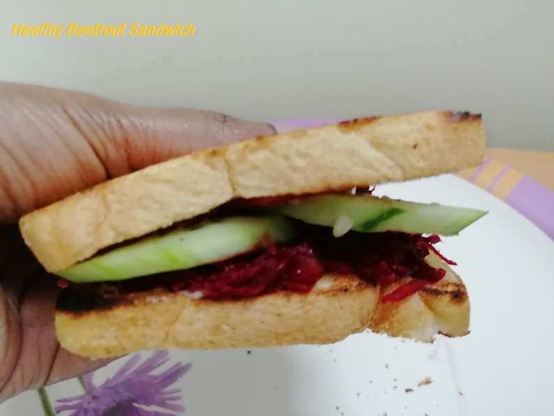 Finally the healthy beetroot sandwich is ready to serve.