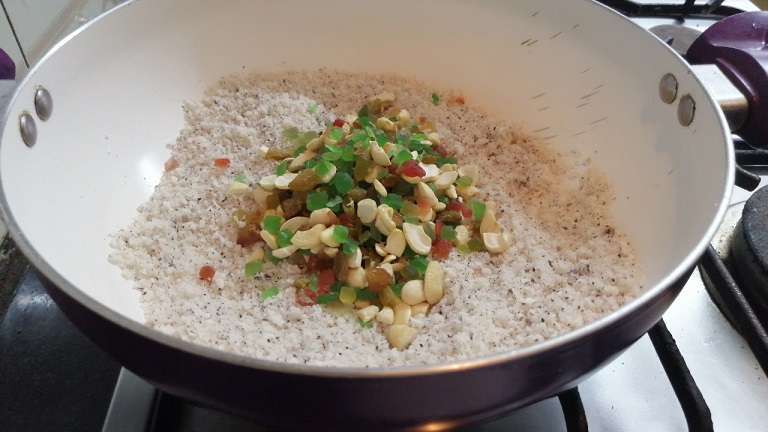 Add in chopped dry fruits, tutti frutti.