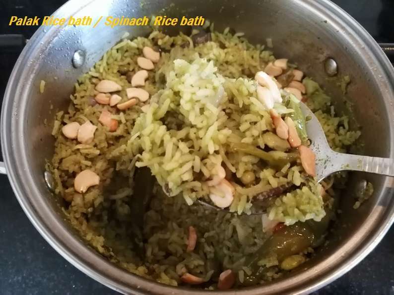 Finally Spinach or Palak rice bath is ready to serve with any raita or any gravy of your choice.