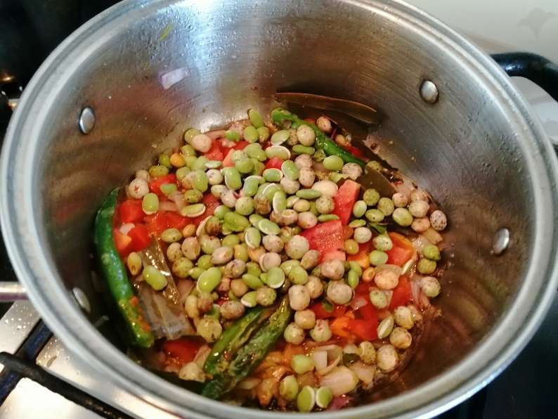 Add in fresh toor beans or green peas or fresh avarekalu.