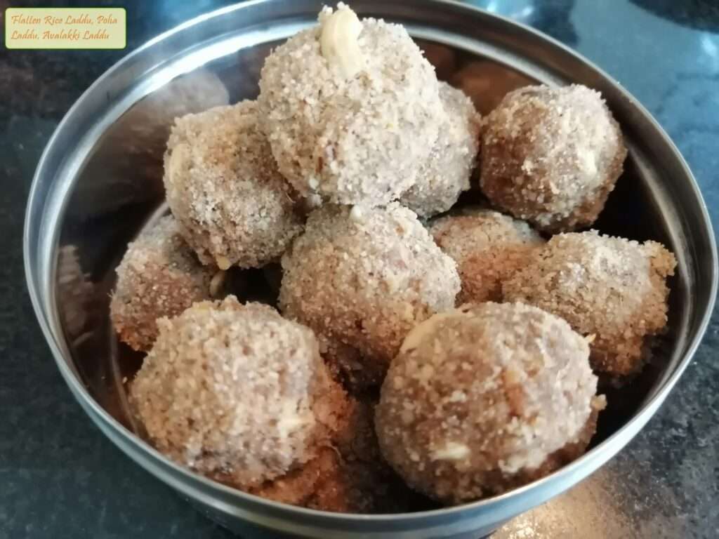 Finally the healthy and tasty flatten rice laddu, poha laddu, avalakki laddu, aval laddu is ready to serve.