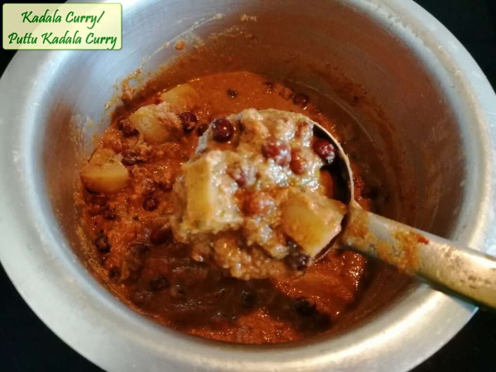Prepare seasoning and add it to the kadala curry. Finally Kadala Curry or Puttu Kadal Curry is ready to serve.