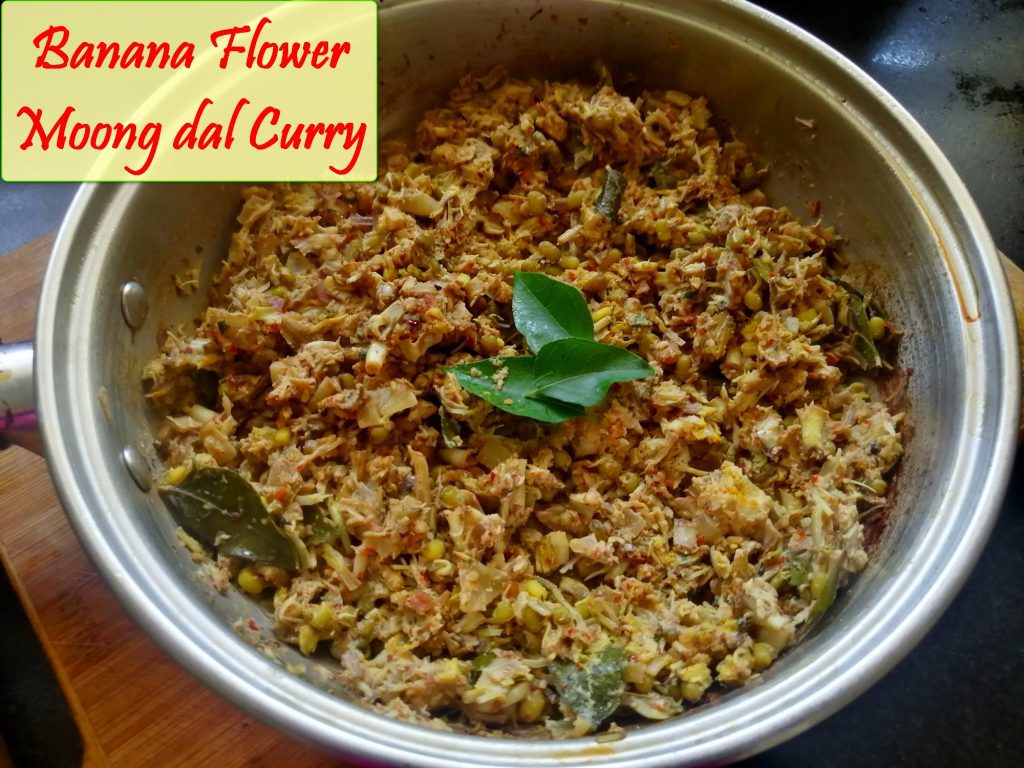 Banana flower with sprouted green moong dal