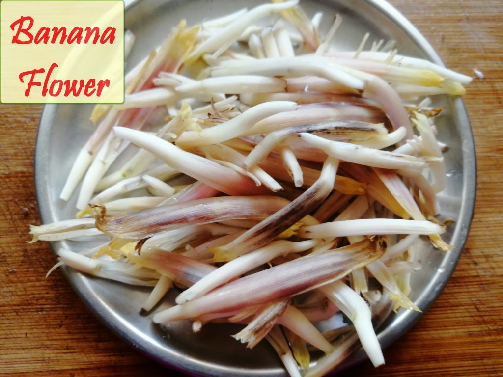 Banana flower with sprouted green moong dal